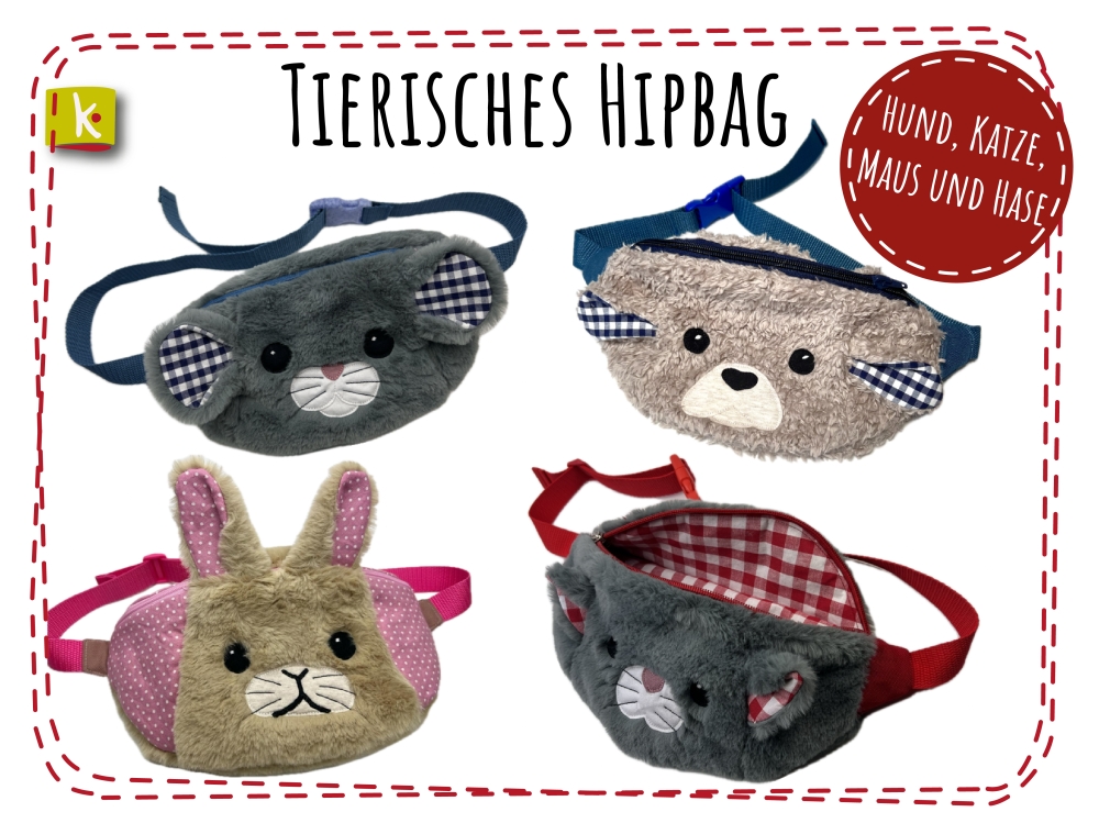 Bild 1 von Klimperklein eBook Tierisches Hipbag Hund Katze Maus Hase Komplettanleitung und Schnittmuster